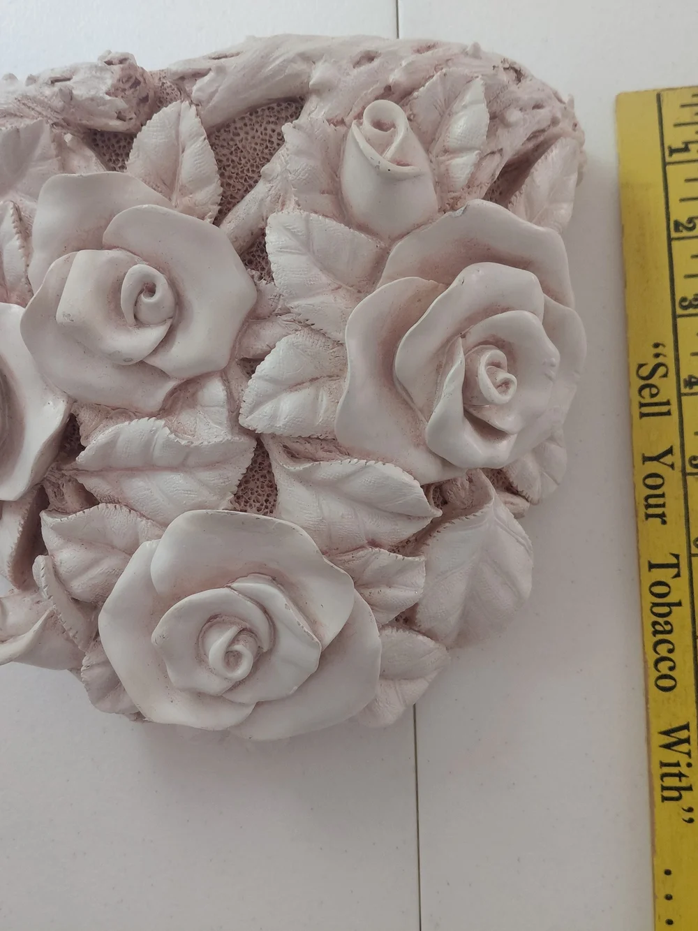 Decorative Heart Wall Shelf with Sculpted Roses in Light Pink Victorian Cottage